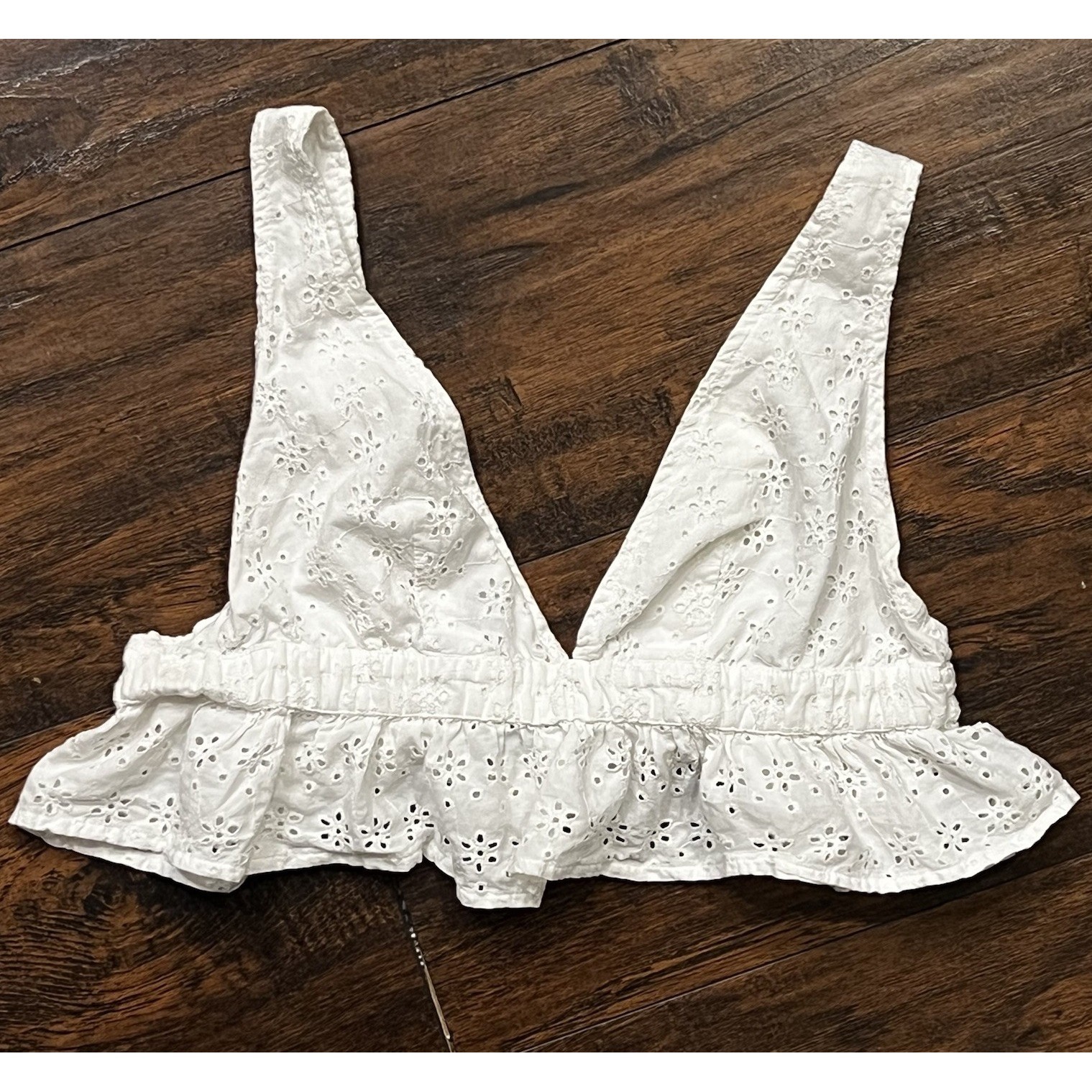 Aerie White Eyelet Bralette, Women's Size Medium, 100% Cotton